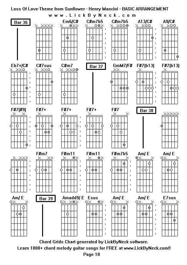 Chord Grids Chart of chord melody fingerstyle guitar song-Loss Of Love-Theme from Sunflower - Henry Mancini - BASIC ARRANGEMENT,generated by LickByNeck software.